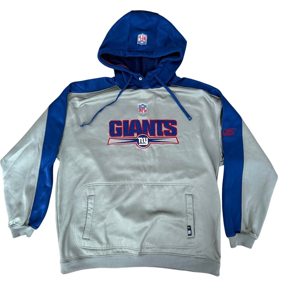 Vintage 2005 Reebok NFL NY Giants Hoodie Sweatshirt Gray Blue Style 8159A